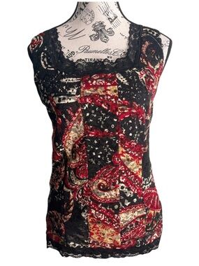 Serenade Y2K Black Red Lace Paisley Top Small – Whimsigoth Patchwork Mesh
